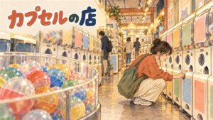 ソウルのガチャガチャ専門店でカプセルを選ぶ女性