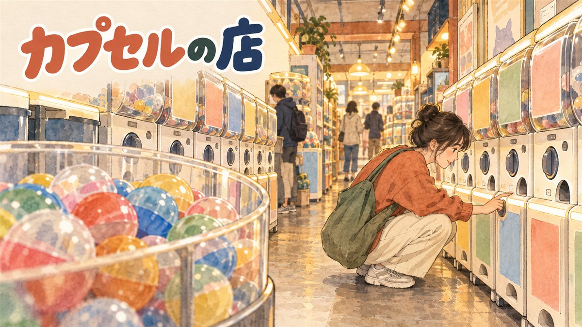 ソウルのガチャガチャ専門店でカプセルを選ぶ女性