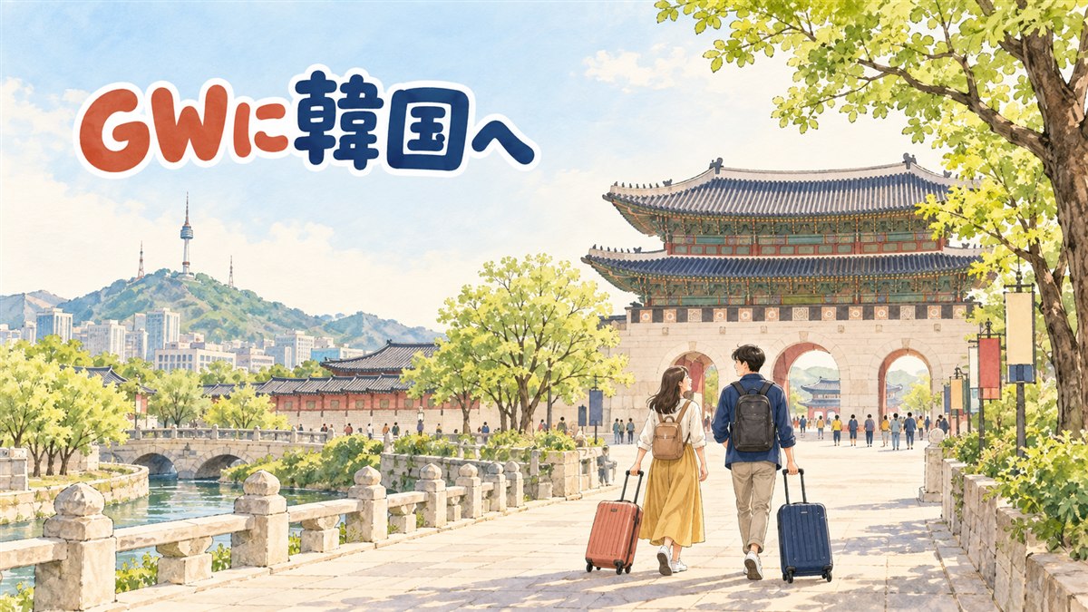 2027年のゴールデンウィークに韓国旅行の準備をする情景のイメージ