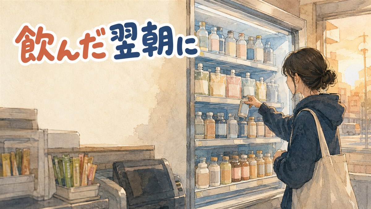 韓国のコンビニの棚に並ぶ酔い覚まし系ドリンクとゼリーパック
