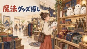 龍山アイパークモールのハリー・ポッター公式ポップアップ店内でグッズを選ぶ旅行者のイメージ