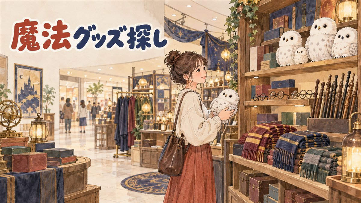 龍山アイパークモールのハリー・ポッター公式ポップアップ店内でグッズを選ぶ旅行者のイメージ