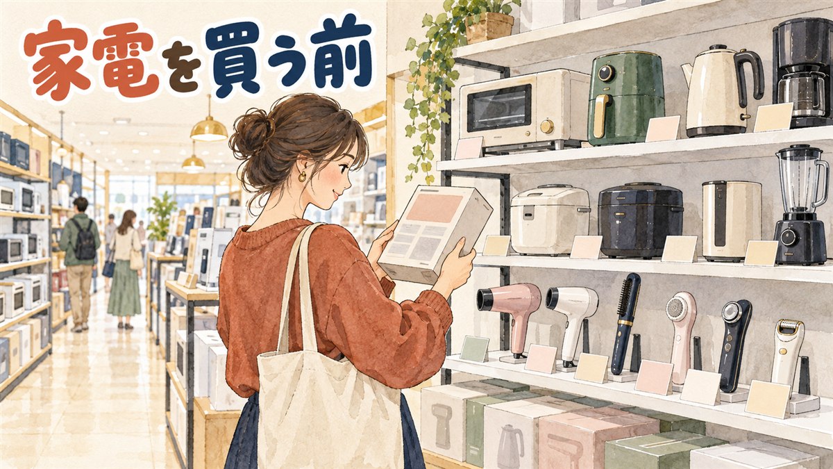 韓国の家電量販店の売り場でプラグ変換アダプターを手に取る旅行者