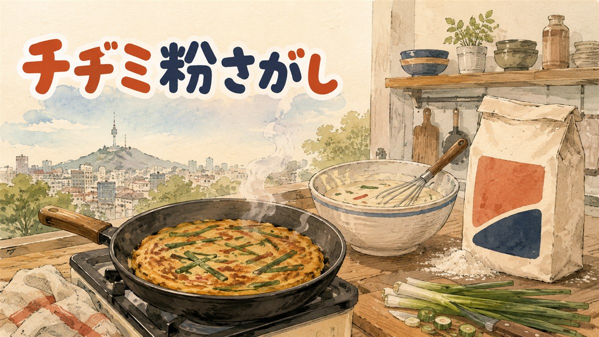 韓国のチヂミ粉と天ぷら粉のパッケージ、粉と水を混ぜるボウル