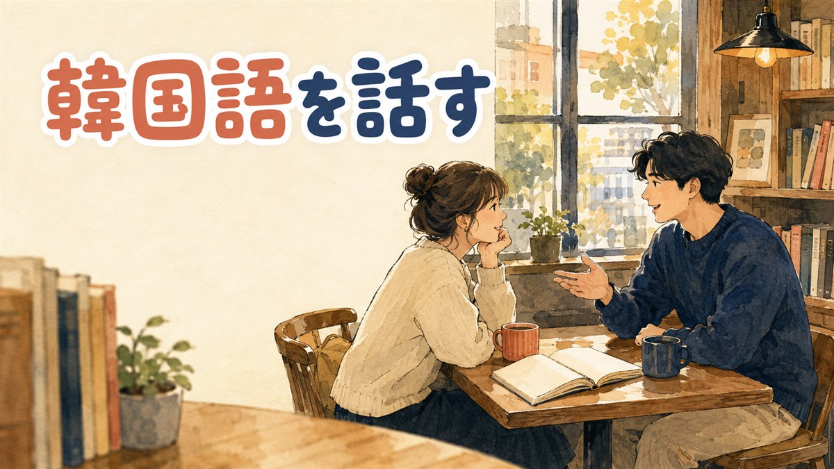 日本の部屋でスマートフォンとノートを使い韓国語で誰かとオンライン会話をしている20代女性の様子