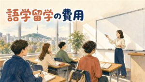 韓国の大学キャンパスで教科書を抱えて歩く留学生