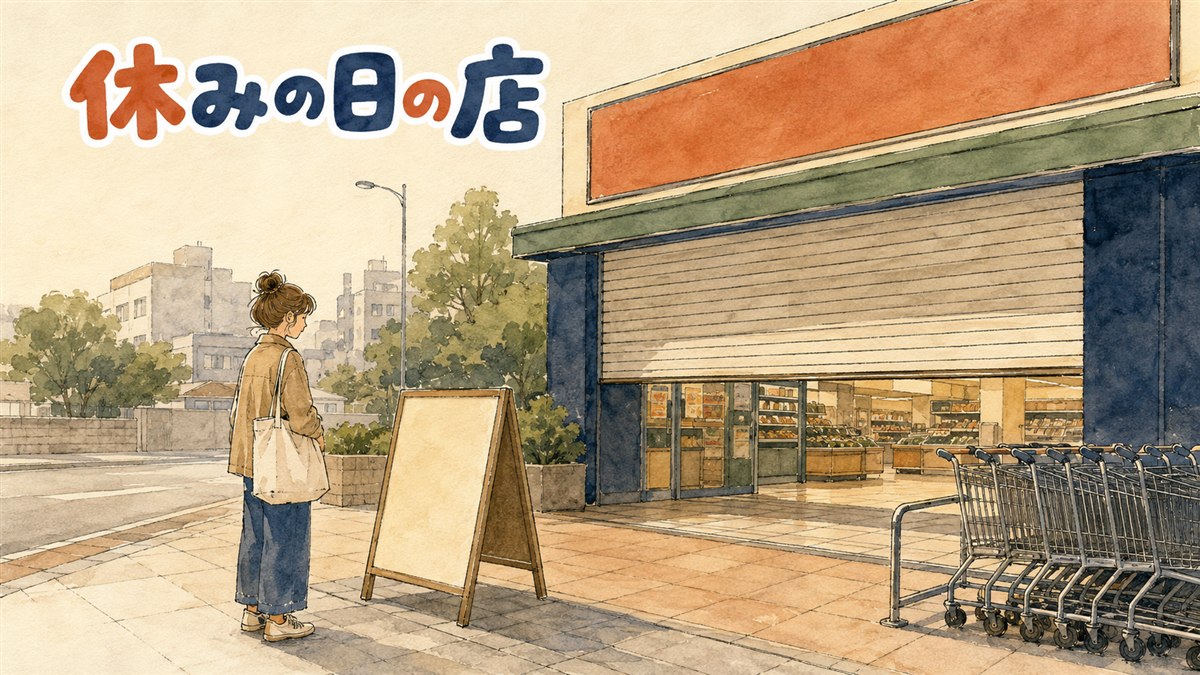 韓国の大型マート店頭に休業日の案内看板が出ている様子