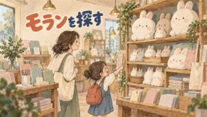 ソウルの小さな雑貨ショップに並ぶ白いうさぎキャラクターのぬいぐるみとグッズ