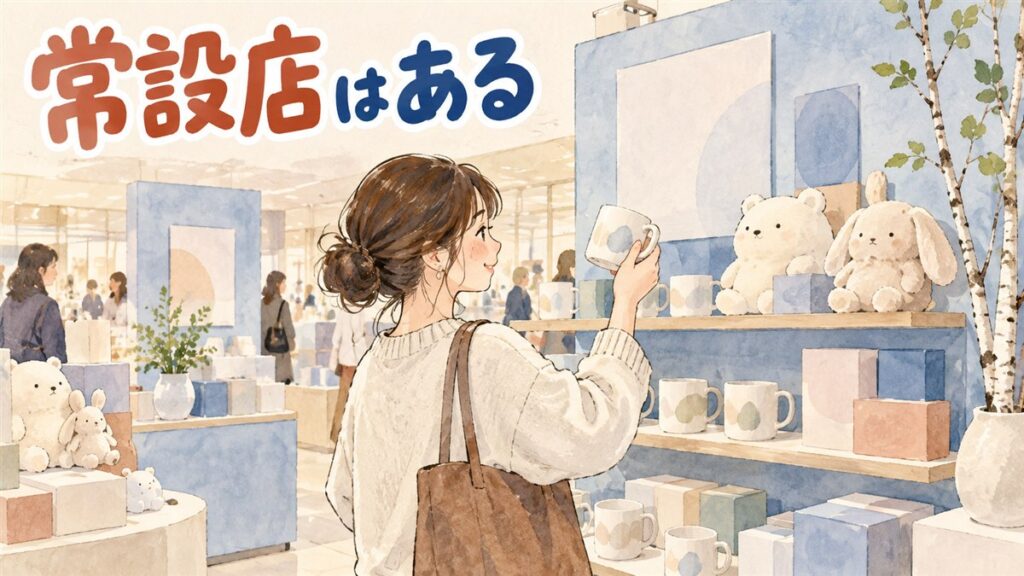 韓国の百貨店ポップアップ会場に並ぶムーミングッズのイメージ