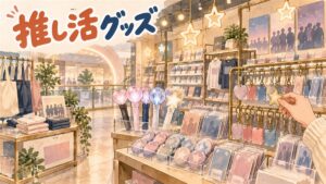 推しの子のグッズが並ぶ韓国のアニメグッズショップの店内イメージ