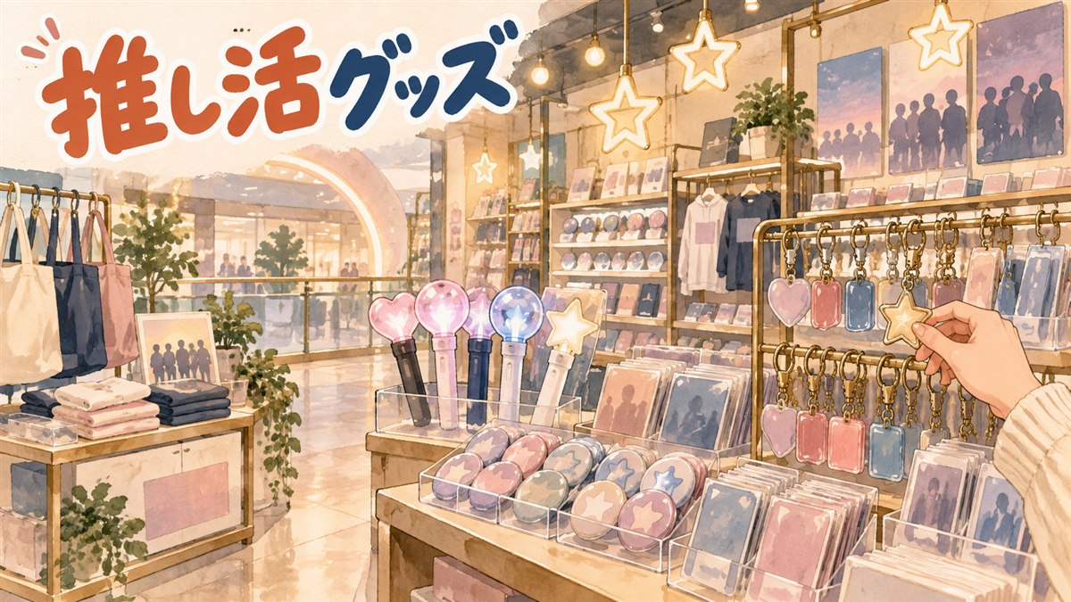 推しの子のグッズが並ぶ韓国のアニメグッズショップの店内イメージ