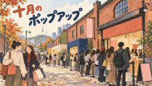 ソウルのポップアップストアを巡る買い物客のイメージ