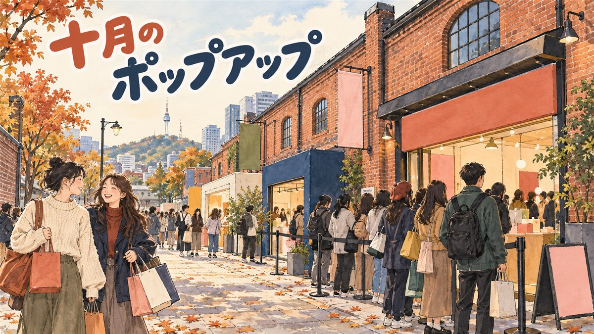 ソウルのポップアップストアを巡る買い物客のイメージ