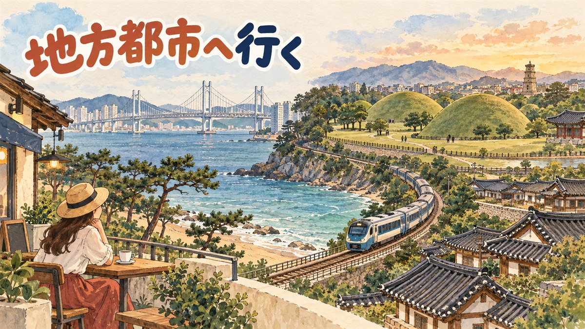 韓国の地方都市を比較する旅行者のイメージ