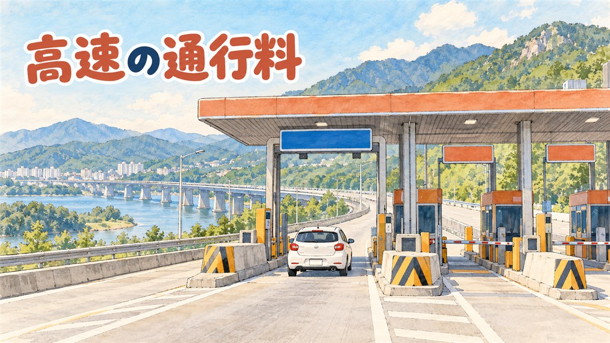 韓国の高速道路料金所でレンタカーが通行料を精算する様子をイメージした写真