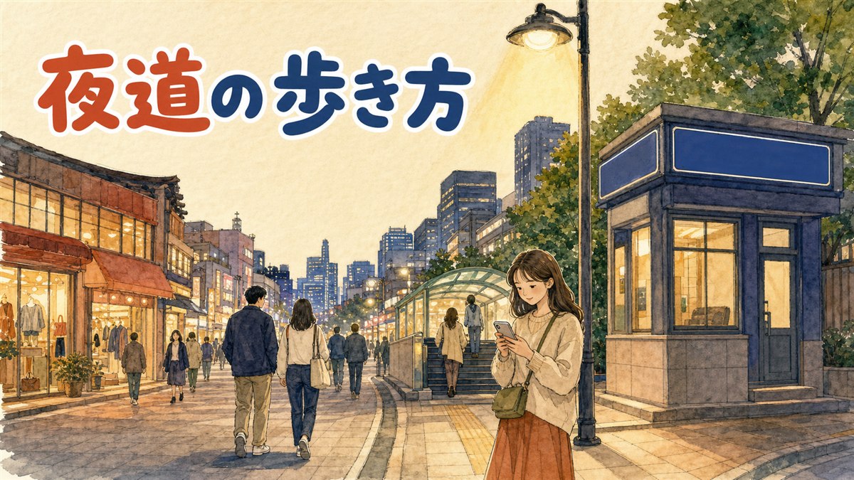 夜のソウルの大通りで地図アプリを片手に宿への道を確認する旅行者の後ろ姿