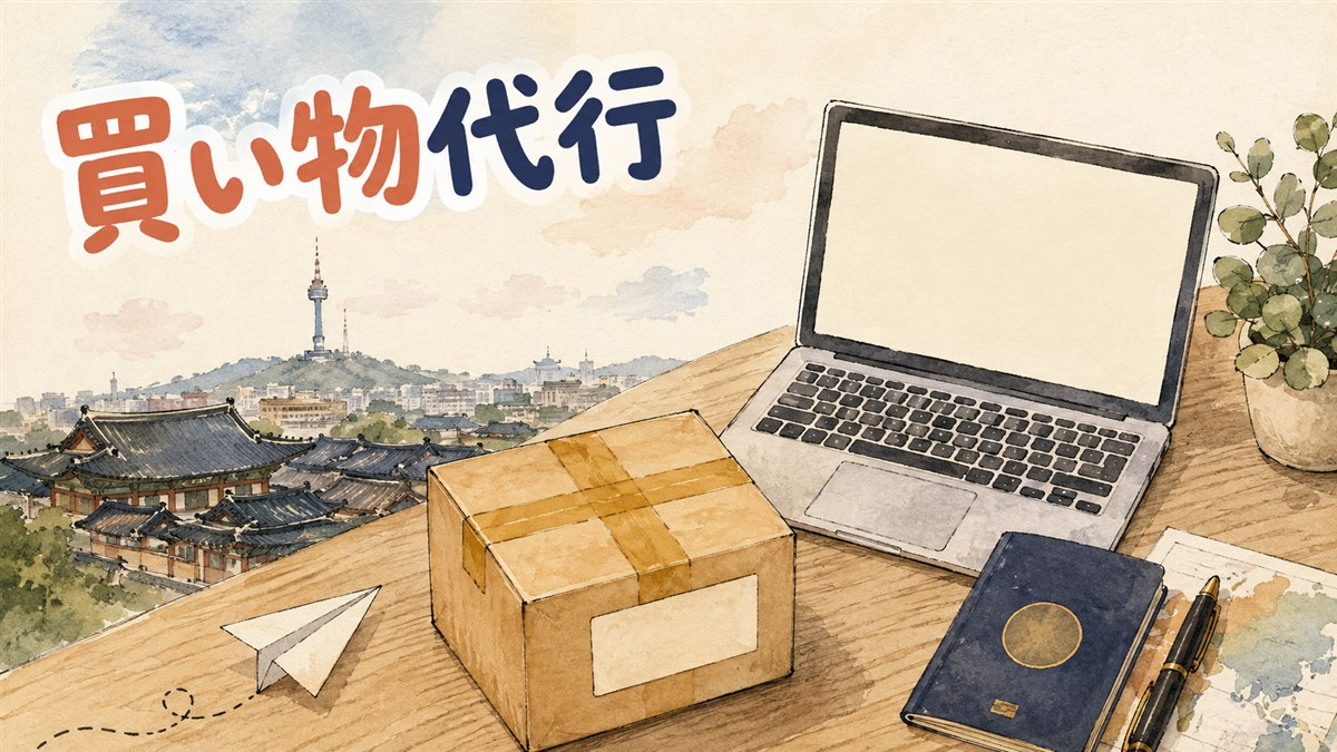 韓国のショッピングサイトの画面を見ながら購入方法を思案する女性の後ろ姿