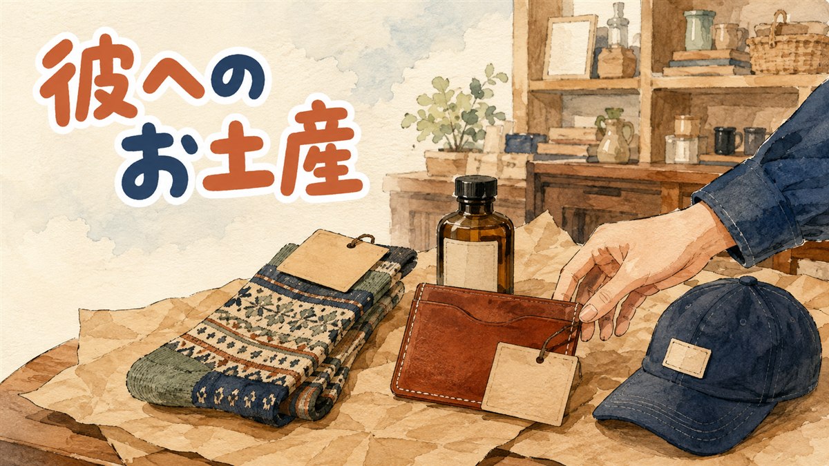 韓国のショップで男性向けの土産を選ぶ情景