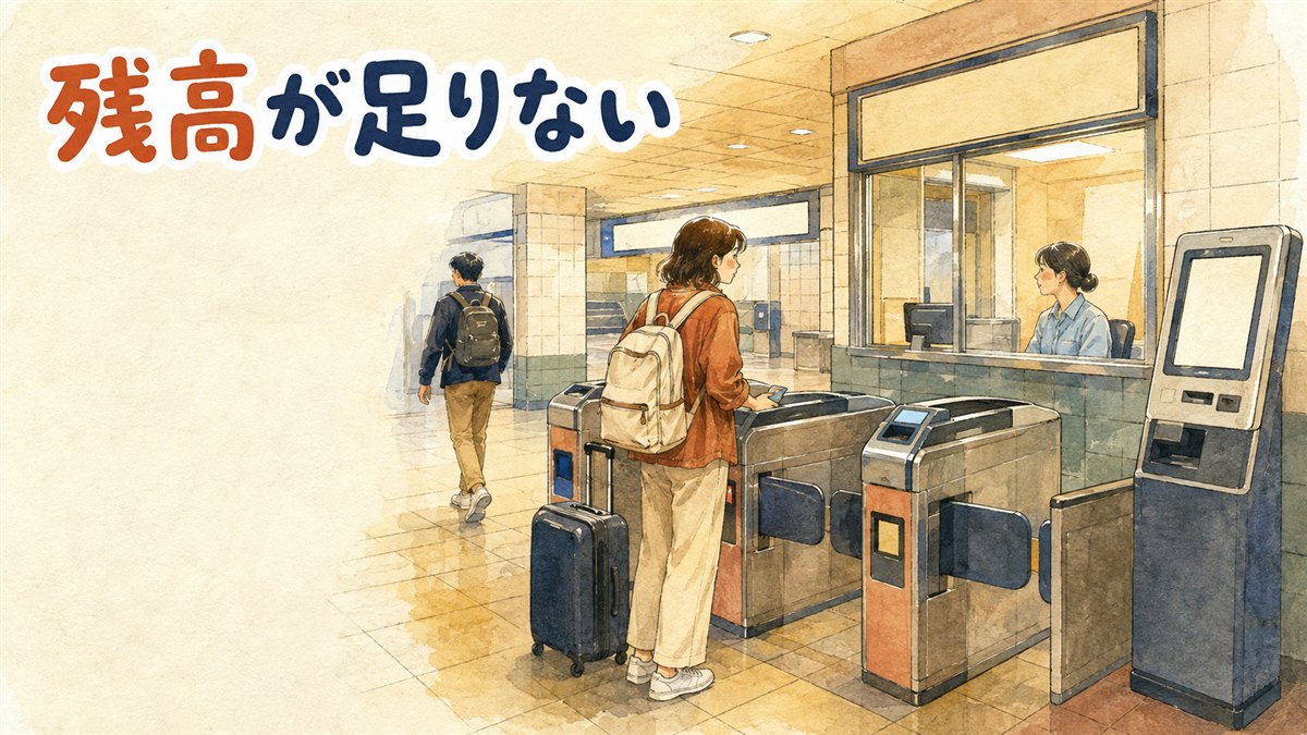 ソウルの地下鉄改札の内側で、旅行者が精算・充電機の画面を操作している場面