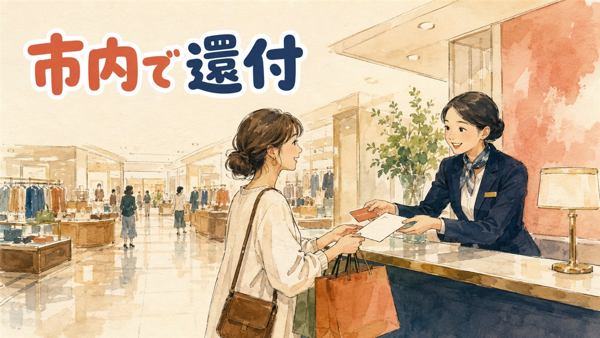 韓国のコスメ店のレジで会計をする外国人観光客と免税手続きの案内