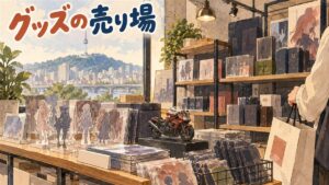 東京リベンジャーズのグッズが買える韓国のアニメグッズ専門店の店先をイメージした一枚