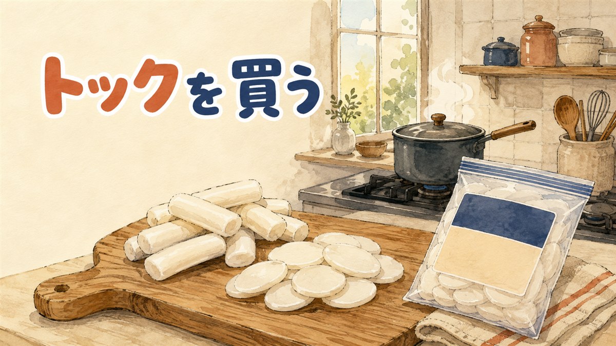 韓国のトック(떡)と日本の切り餅を並べて比べるイメージ