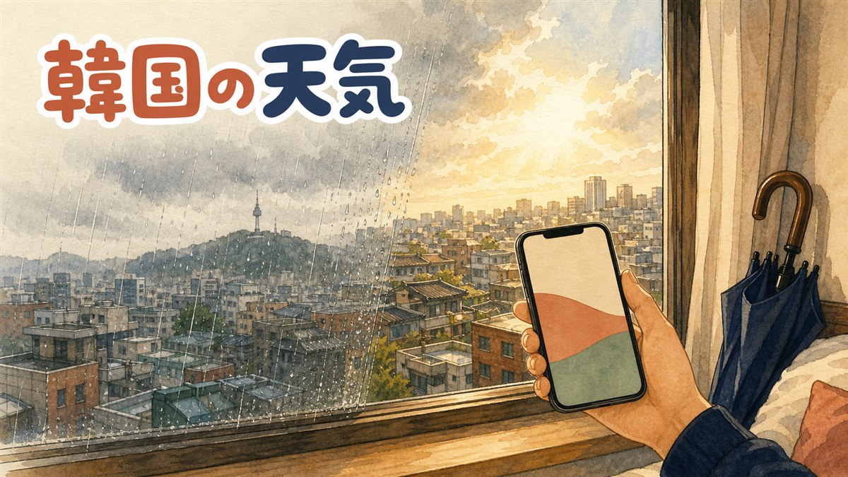 スマートフォンで韓国の天気予報サイトを確認している様子