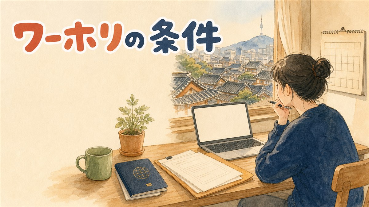 韓国ワーキングホリデーの条件を確認する日本人渡航者のイメージ