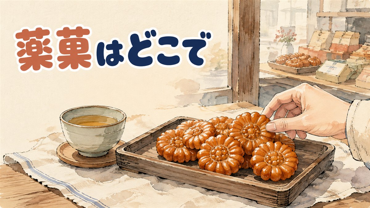 韓国の薬菓（ヤックァ）が並ぶコンビニの菓子棚と空港の土産物ショーケースのイメージ