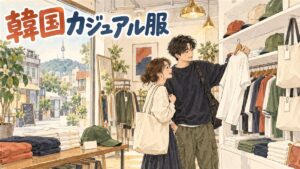 韓国のストリートブランドLMCの路面店と、ロゴ入りの服が並ぶ様子のイメージ