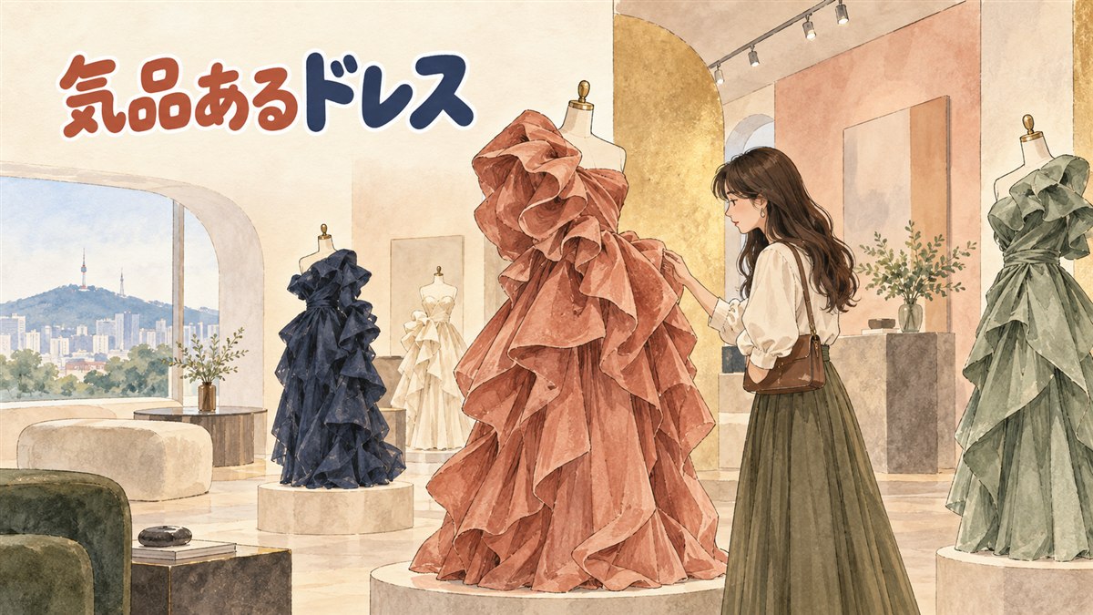 北村の韓屋を改装したMINJU KIMの旗艦店の外観と、荷物を受け取る女性を並べたイメージ