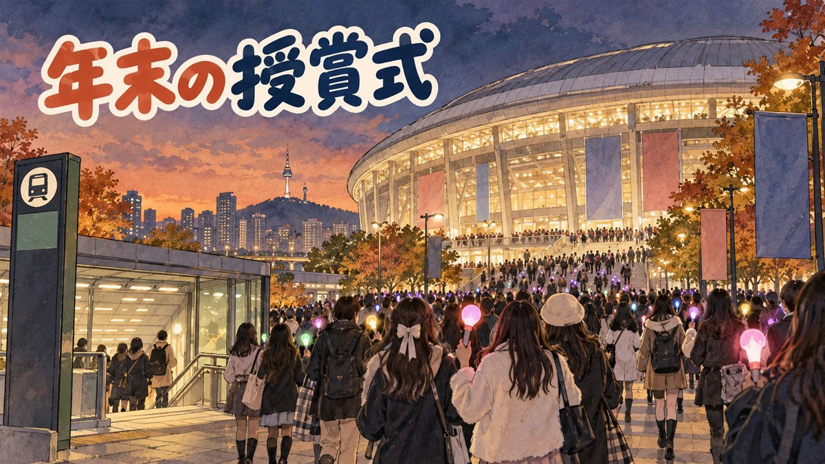 ソウルの高尺スカイドームで開かれる音楽授賞式MMA2026に向かう観客のイメージ