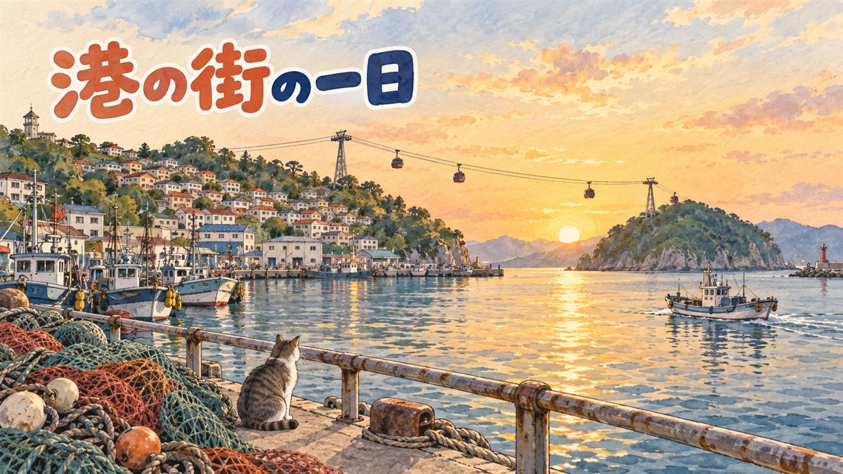 木浦海上ケーブルカーのゴンドラが海の上を渡っていく風景