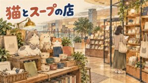 永豊文庫汝矣島IFCモール店の書棚の前で、スープを煮るキャラクターと本を読む来場者がいるポップアップ会場の情景