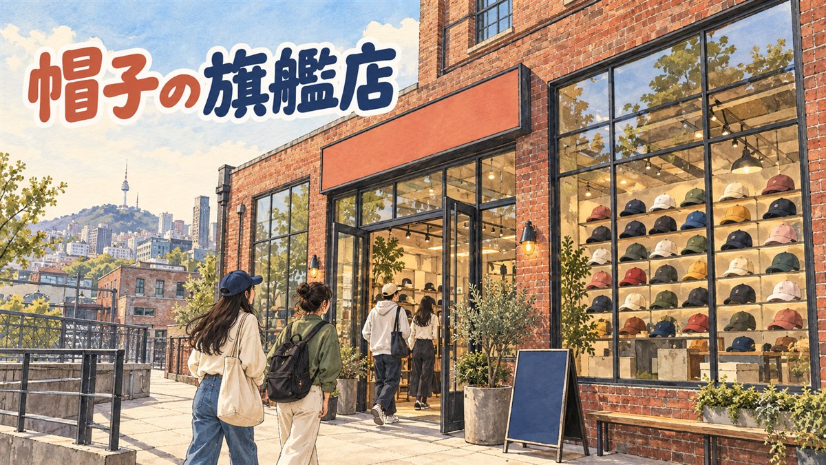 ニューエラのキャップが壁一面に並ぶ店内の棚