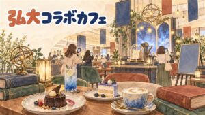 AK PLAZA弘大5階のアニメイトカフェ入り口でコラボカフェの来店を待つ人たちのイメージ