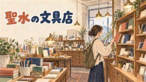 聖水の路地に立つ文具店POINT OF VIEWの外観
