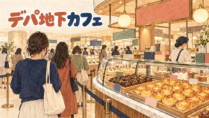 新世界百貨店江南店の地下1階スウィートパークにあるポムポムプリン ベーカリーカフェの場所・最寄り駅・営業時間・価格の状況をまとめた表