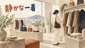 ソウル漢南洞にあるミニマルな内装のブティック店舗の外観イメージ