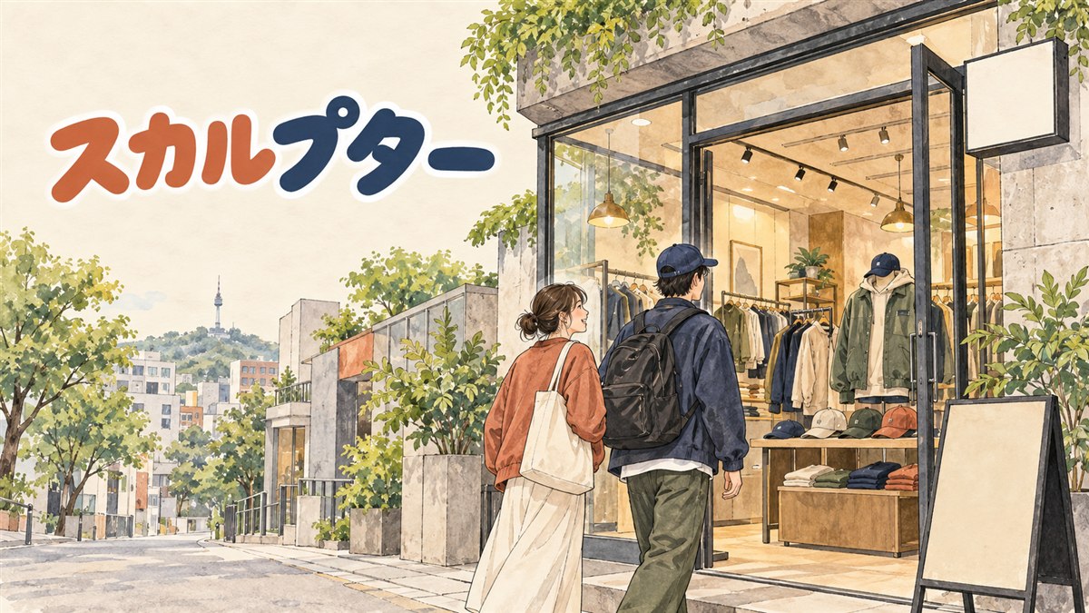 SCULPTORの店舗と日本での買い方を示すイメージ