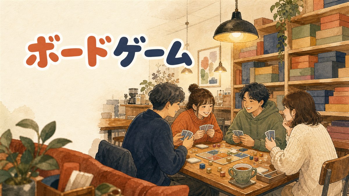 ソウルのボードゲームカフェで友人とテーブルゲームを囲む様子