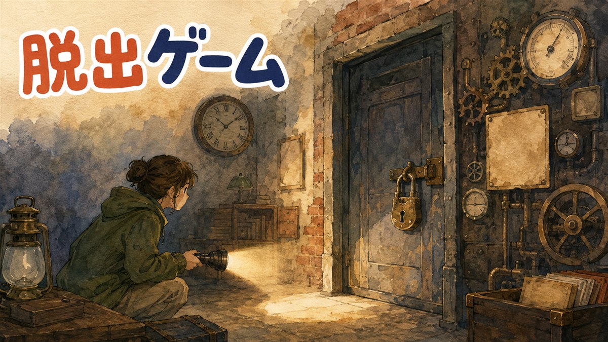 ソウルの脱出ゲーム店の入口でスマートフォンの予約画面を確認する旅行者