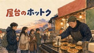 ソウルの伝統市場でホットクを焼く屋台の様子