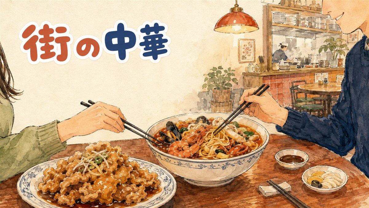 ソウルの中華料理店でチャンポンとタンスユクが並んだテーブル