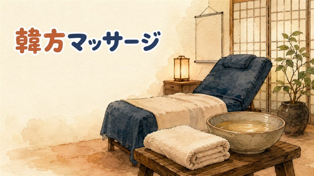 明洞の路地にあるマッサージ店の前で予約画面を確認する旅行者