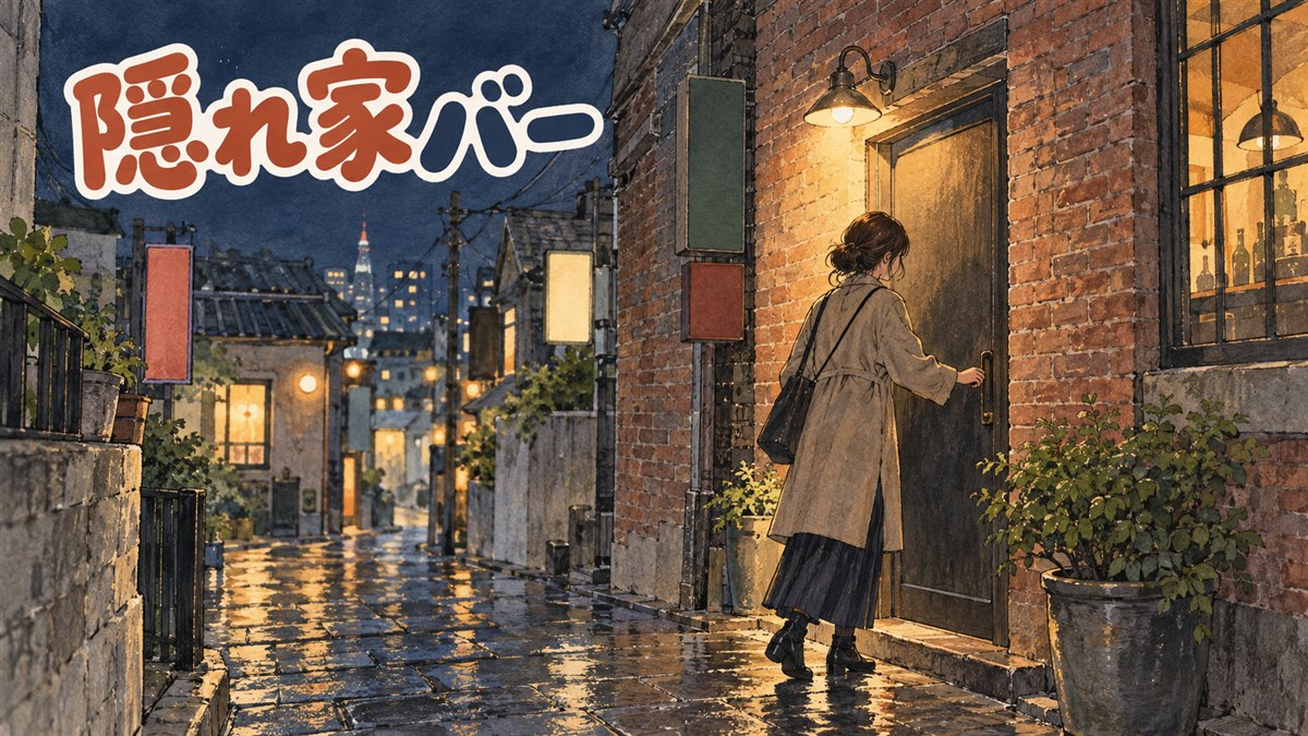 看板の無い扉の前で地図アプリを片手に入口を探す女性のイメージ