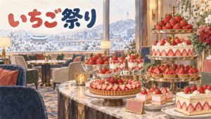 ソウルのホテルラウンジでいちごのデザートが並ぶアフタヌーンティーの情景