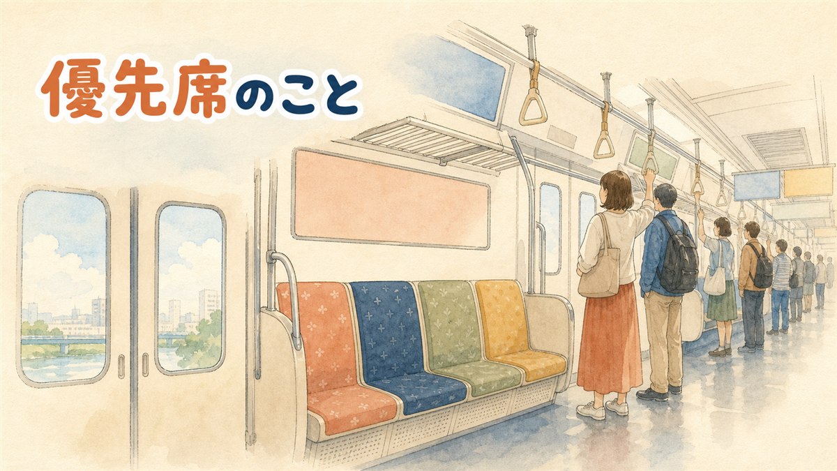 ソウルの地下鉄車両内、両端の優先席とピンクの妊婦配慮席が並ぶ様子