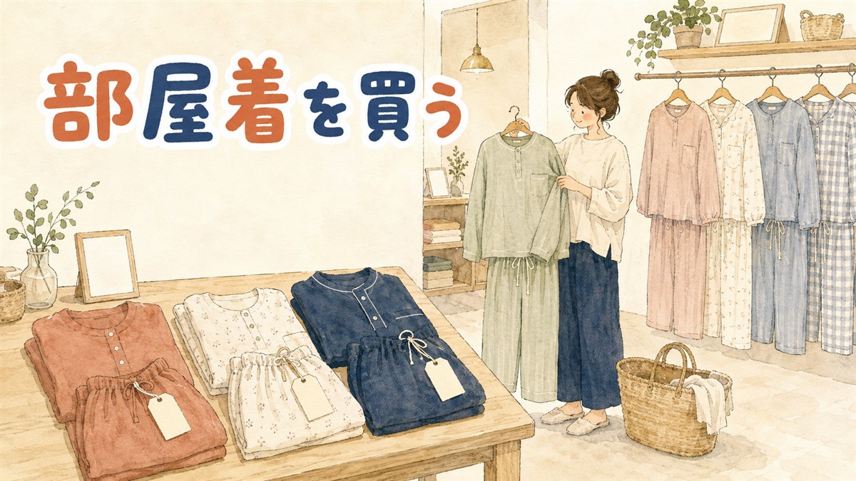 ソウルの下着専門店の店内で、女性がブラジャーの実測サイズ表を手に取って商品と見比べている情景