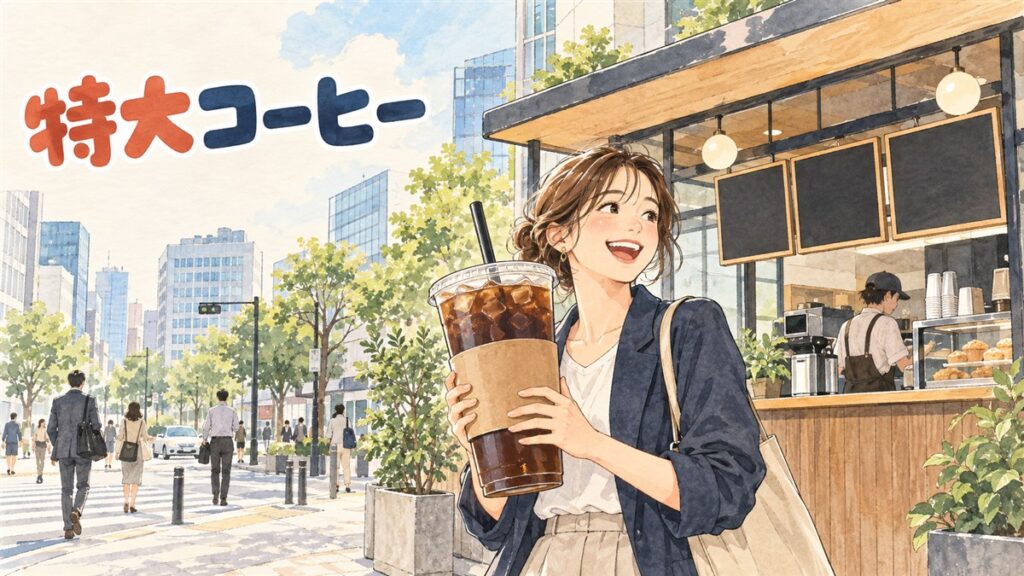 東京五反田のTHE LITERコーヒー店の外観と大きな1Lコーヒーカップ